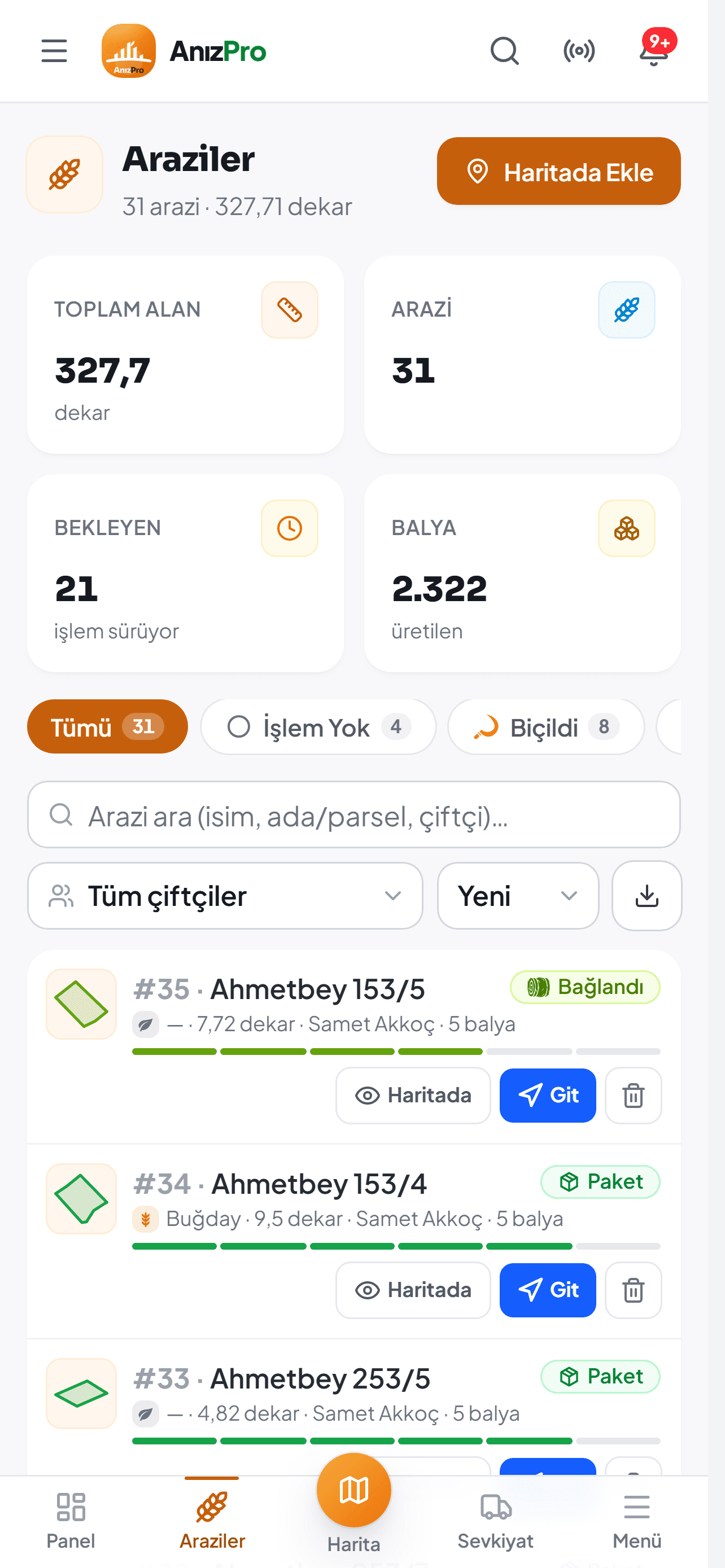 AnızPro arazi listesi