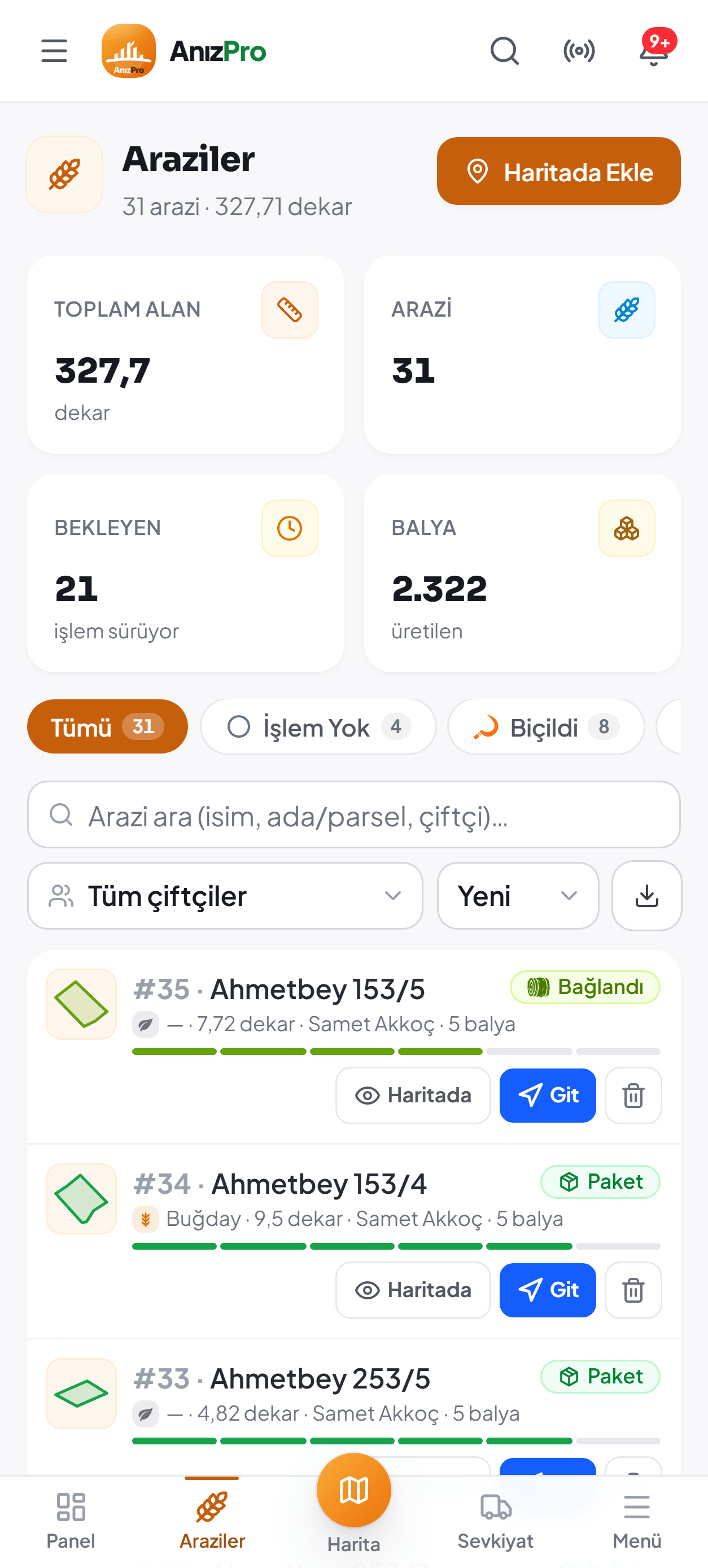 AnızPro arazi listesi