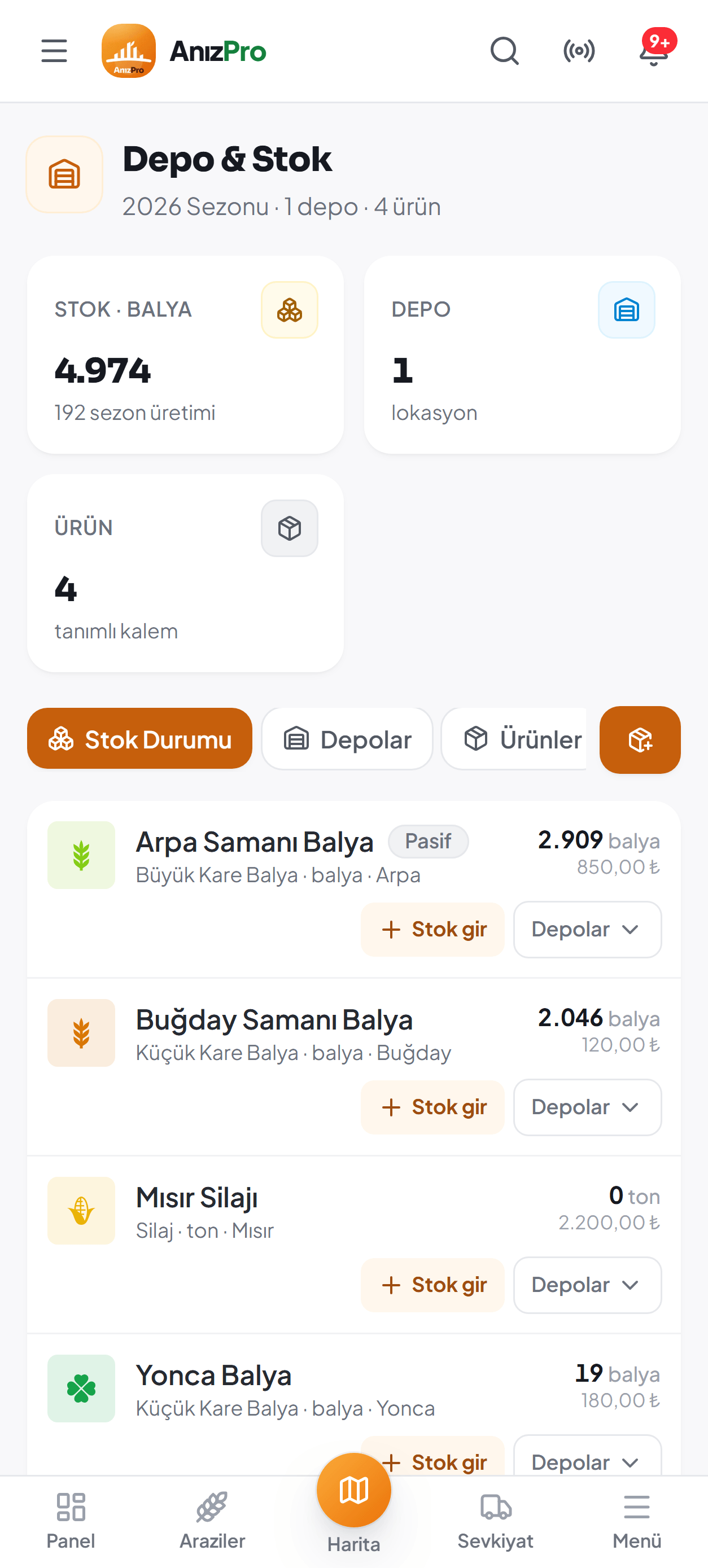 AnızPro stok yönetimi ekranı