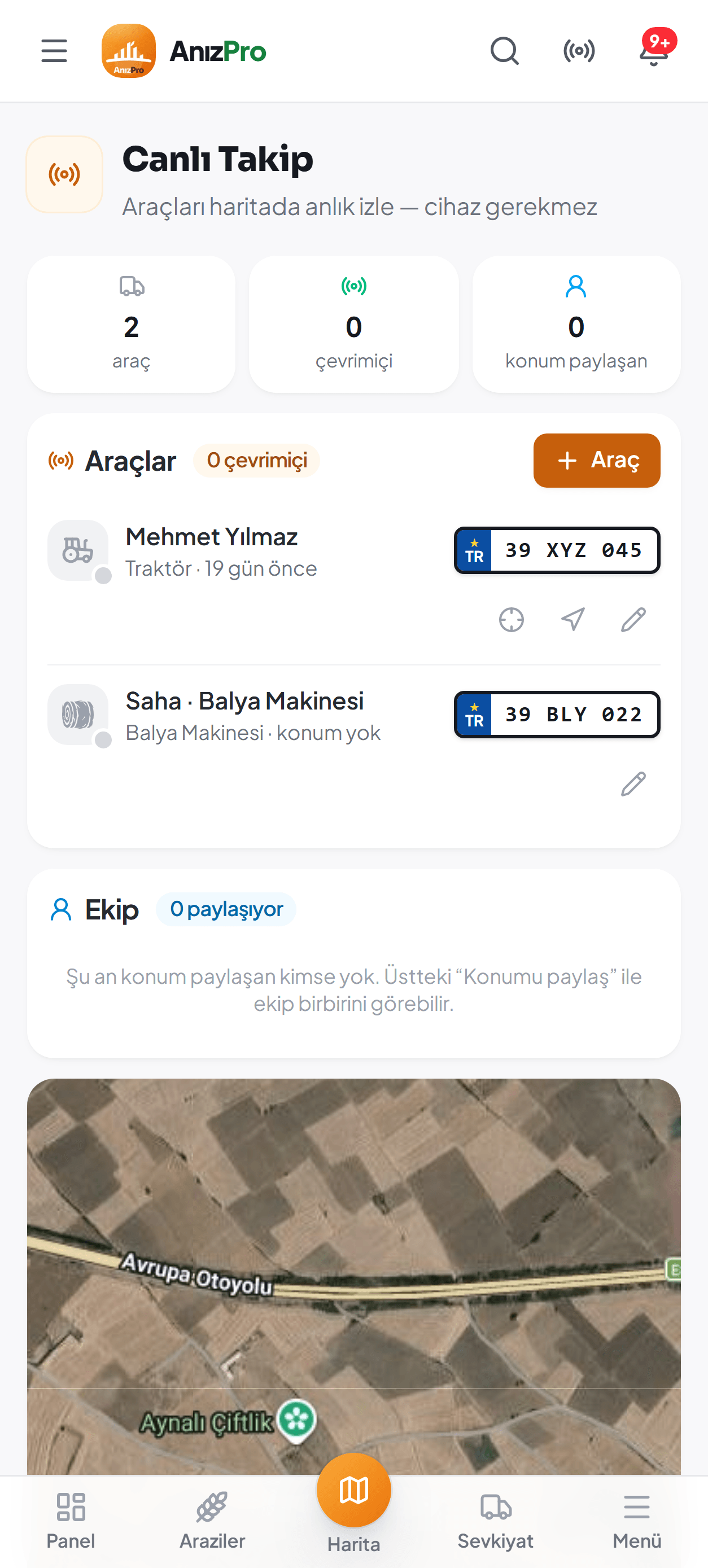 AnızPro Canlı Takip ekranı